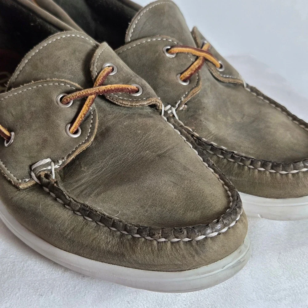 Allen Edmonds Lake Mendota Mens 7.5‎ E Olive Green Nubuck Boat Shoes Nautical